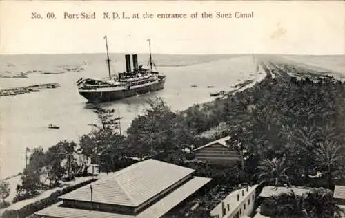 Ak Port Said Ägypten, NDL am Eingang des Suezkanals