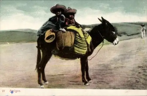 Ak Mexiko, Zwei Männer auf Esel reitend, Mexikanische Tracht