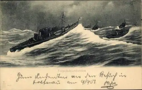 Ak Deutsches Kriegsschiff, Torpedobootdivision, Kaiserliche Marine