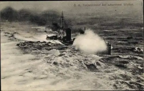 Ak Deutsches Kriegsschiff, Torpedoboot bei schwerem Wetter, Kaiserliche Marine