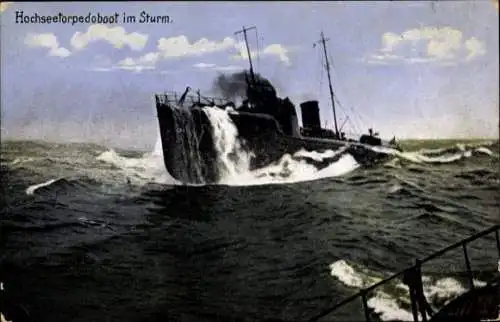 Ak Deutsches Kriegsschiff, Hochseetorpedoboot im Sturm, Kaiserliche Marine