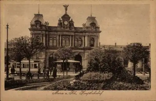 Ak Mainz am Rhein, Hauptbahnhof, Straßenbahn