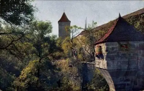 Ak Rothenburg ob der Tauber Mittelfranken, Graben, Zwinger, Wachttürmchen, Stadtmauer, Rödertor