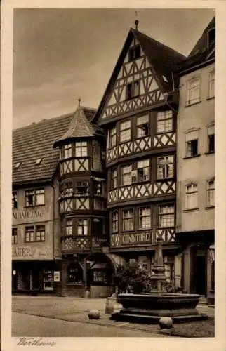 Ak Wertheim am Main, Marktplatz, Konditorei Wilhelm Hahn, Brunnen