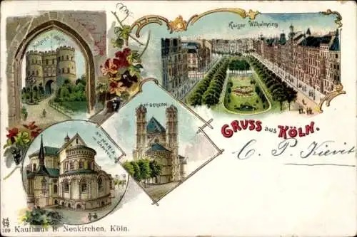 Litho Köln am Rhein, Kaiser Wilhelmring, St. Gereon, St. Maria im Capitol, Hahnentor