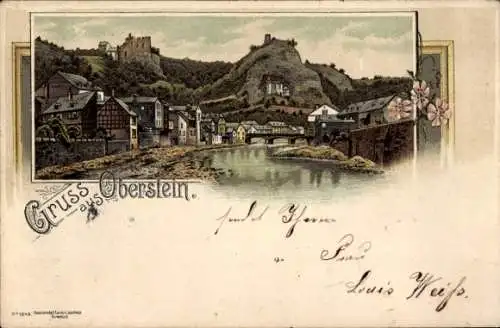 Litho Oberstein an der Nahe, Teilansicht, Burg