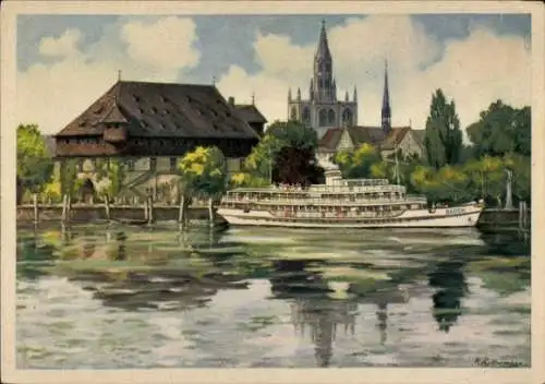 Künstler Ak Kellermann, K., Konstanz am Bodensee, Dampfer Baden im Hafen