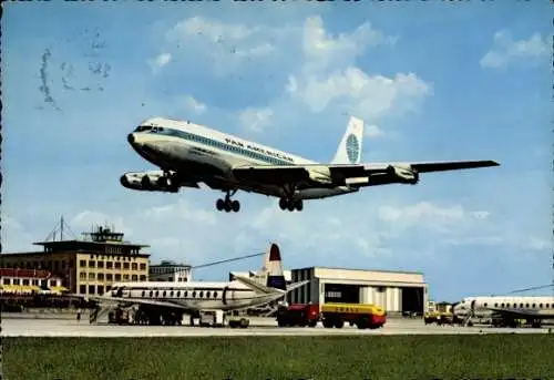 Ak Leinfelden Echterdingen, Flughafen Stuttgart, Passagierflugzeug Pan American, Shell Tankwagen