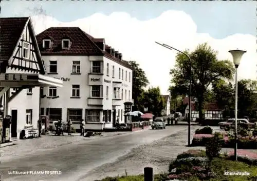 Ak Flammersfeld im Westerwald, Rheinstraße, Hotel, Fachwerkhaus, Shell Tankstelle