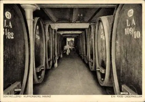 Ak Mainz am Rhein, Sektkellerei Kupferberg, Fass-Lagerkeller