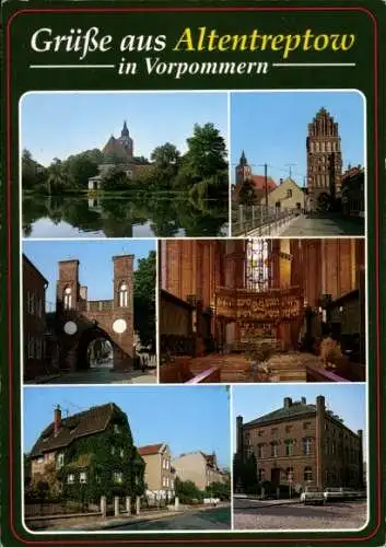 Ak Altentreptow in Mecklenburg Vorpommern, Teilansichten, Türme, Torbögen, Giebelturm