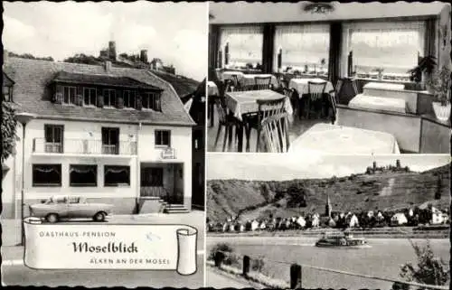 Ak Alken an der Mosel, Gasthaus Moselblick, Innenansicht, Außenansicht