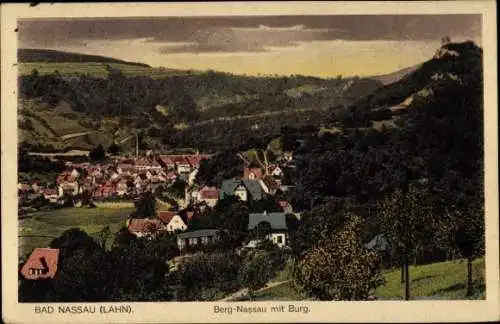 Ak Bad Nassau an der Lahn, Teilansicht, Berg Nassau, Burg