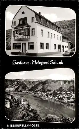 Ak Niederfell an der Mosel, Panorama, Gasthaus Metzgerei Schunk