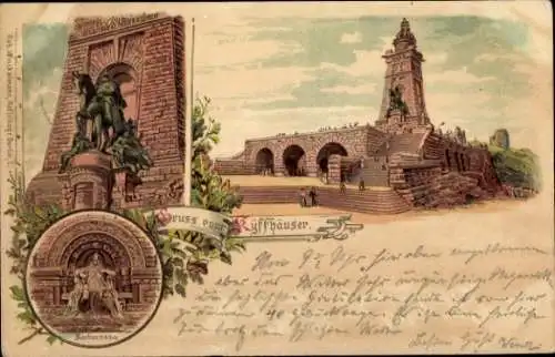 Litho Steinthaleben Kyffhäuserland in Thüringen, Kyffhäuser, Kaiser Wilhelm Denkmal, Barbarossa