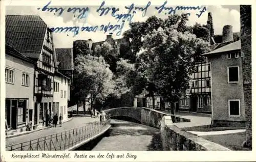 Ak Bad Münstereifel in Nordrhein Westfalen, an der Erft mit Burg