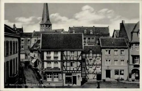 Ak Euskirchen Nordrhein Westfalen, Markt, Rathausstraße, Kirchturm