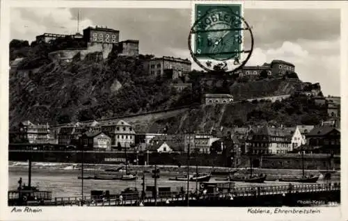 Ak Ehrenbreitstein Koblenz am Rhein, Teilansicht, Schiffe, Brücke