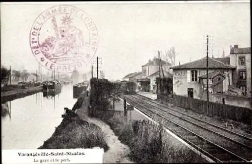 Ak Varangéville Saint Nicolas Meurthe et Moselle, Der Bahnhof und der Hafen