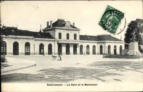 Ak Remiremont Lothringen Vosges, Bahnhof, Denkmal