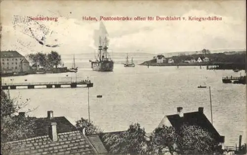 Ak Sønderborg Sonderburg Dänemark, Hafen, Pontonbrücke