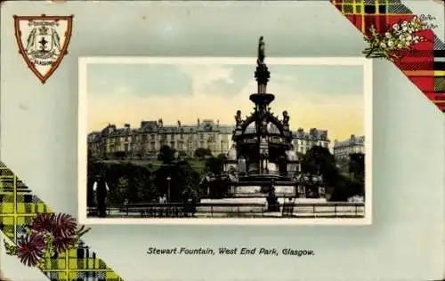 Passepartout Ak Glasgow Schottland, West End Park, Stewart Fountain