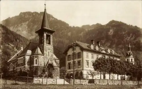 Ak Vitznau Kanton Luzern, Protestantische Kirche, Schule