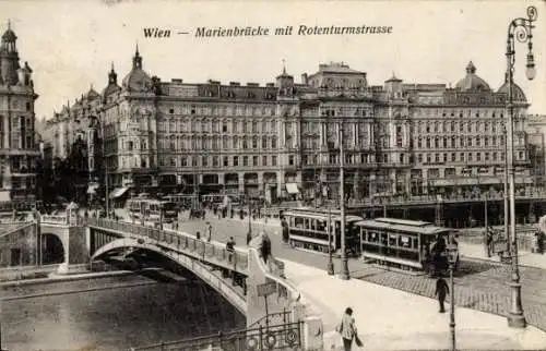 Ak Wien 1, Marienbrücke mit Rotenturmstraße, Straßenbahn