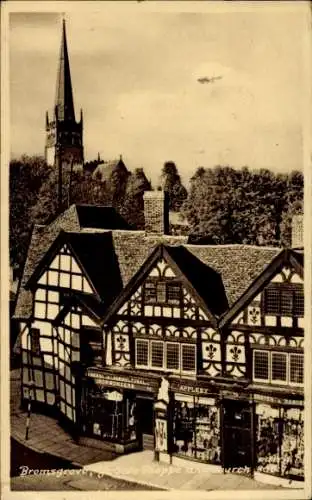 Ak Bromsgrove Worcestershire England, Ye Olde Shoppe, Kirche
