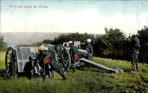 Ak Französische Soldaten mit Geschütz