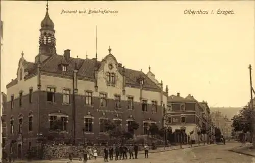 Ak Olbernhau im Erzgebirge, Postamt, Bahnhofstraße