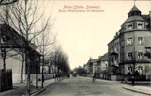 Ak Pirna an der Elbe, Kaiser Wilhelm Straße, Reichsbank