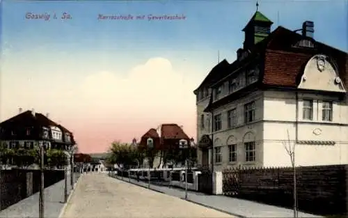 Ak Coswig in Sachsen, Karrasstraße, Gewerbeschule