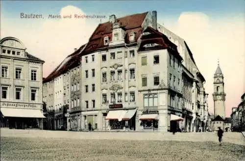 Ak Bautzen in der Lausitz, Markt, Reichenstraße, Reichenturm, Geschäft
