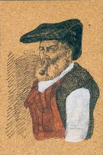 Leder Ak Sardegna, Mann in italienischer Tracht, Pfeife, Portrait