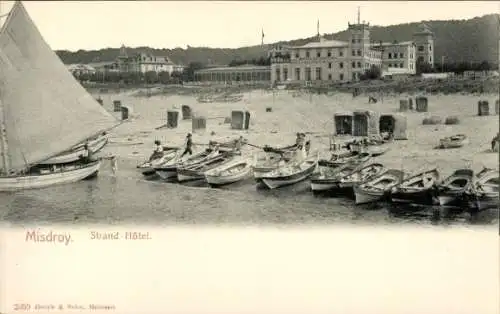 Ak Międzyzdroje Misdroy Pommern, Strand-Hotel, Boote, Segelboot