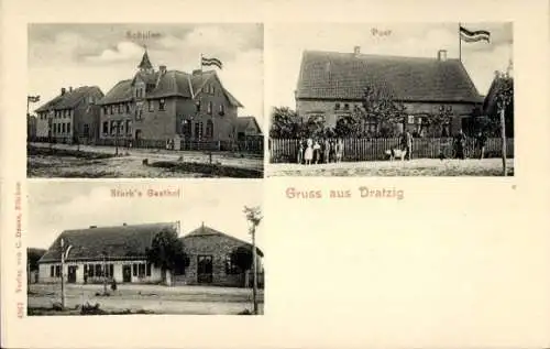 Ak Drawsko Dratzig Polen, Schulen, Post, Starks Gasthof