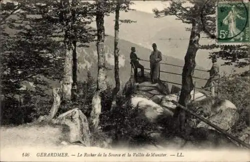 Ak Gérardmer Lorraine Vosges, Le Rocher de la Source, Munster Valley