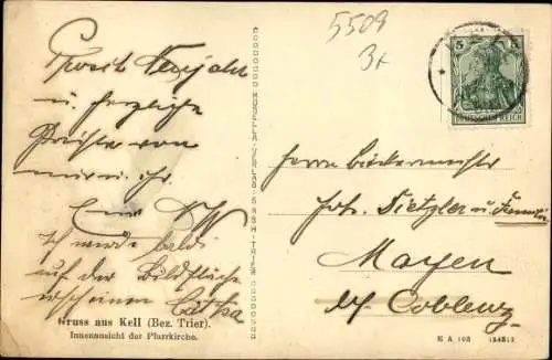 Ak Kell Rheinland Pfalz, Pfarrkirche, Innenansicht