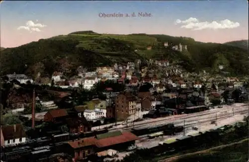 Ak Idar Oberstein Nahe, Totalansicht der Stadt, Bahnhof