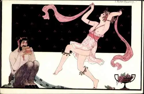 Künstler Ak Kuhn-Regnier, J., Tanzende Frau, Busen, Erotik, Musikinstrument