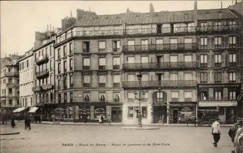 Ak Paris IX, Place du Havre, Hotel de London und New York