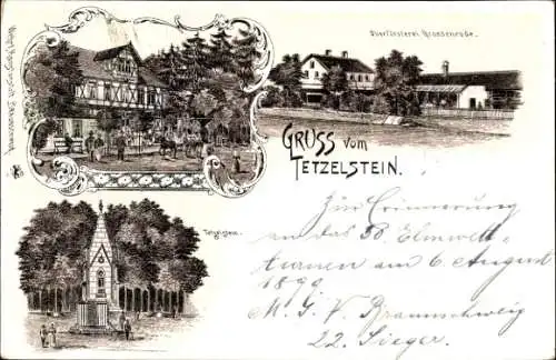 Litho Tetzelstein Elm Schöppenstedt Niedersachsen, Gasthaus, Oberförsterei, Denkmal