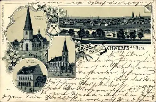 Litho Schwerte im Ruhrgebiet Kreis Unna, Kirchen, Altes Rathaus