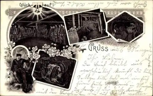 Litho Mengede Dortmund im Ruhrgebiet, Kolhenbergbau, Bergwerk, Bergleute