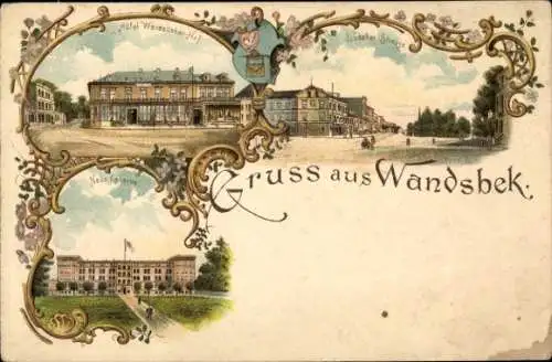 Litho Hamburg Wandsbek, Hotel Wandsbeker Hof, Lübecker Straße, Neue Kaserne