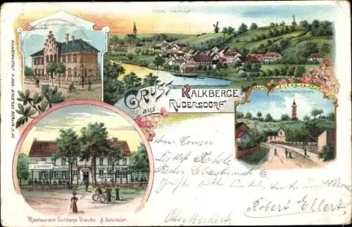 Litho Rüdersdorf bei Berlin, Kalkberge, Restaurant Goldene Traube, Aussichtsturm