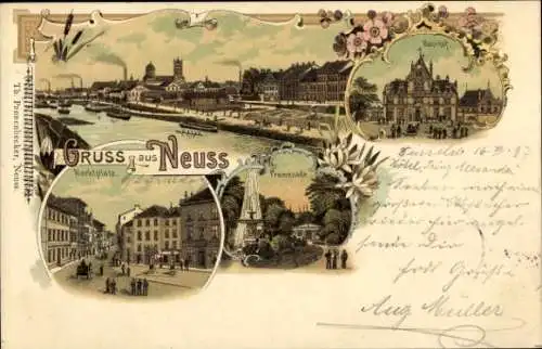 Litho Neuss am Rhein, Bahnhof, Promenade, Marktplatz