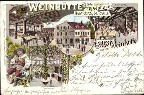 Litho Hamburg St. Pauli, Weinhütte Rudolf Fuchs, Weinkeller, Parterre