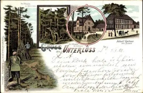 Litho Unterlüß Unterlüss Südheide, Hubachs Gasthaus, Oberförsterei, Urwald